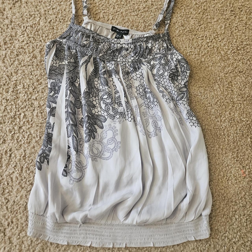 FANG Gray and White Ruched Camisole